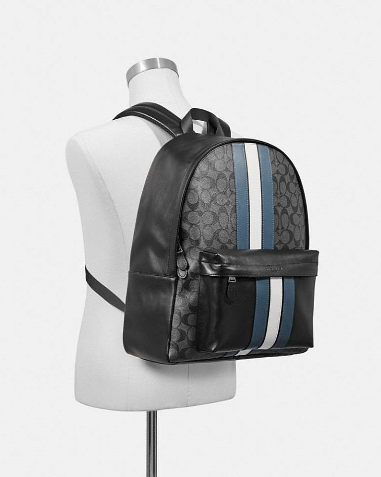 BA LÔ COACH CHARLES BACKPACK IN SIGNATURE CANVAS WITH VARSITY STRIPE 2