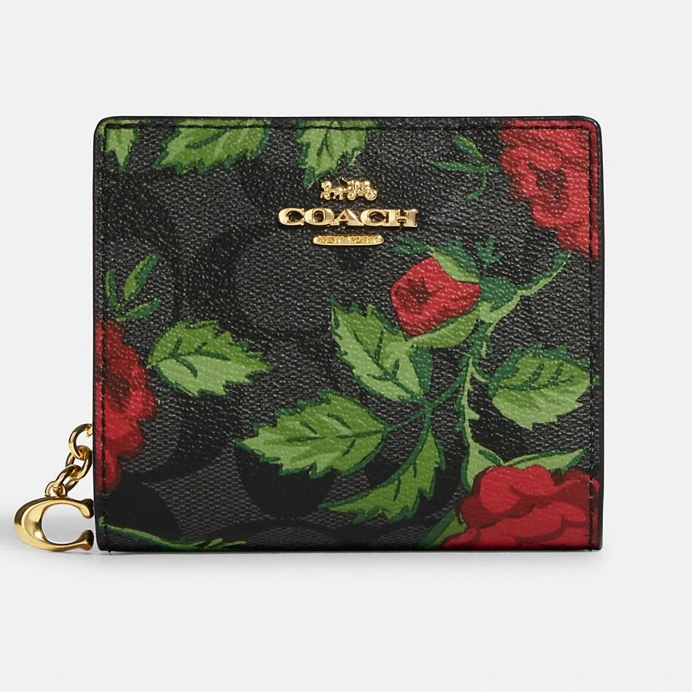 VÍ NGẮN COACH CẦM TAY NỮ SNAP WALLET IN SIGNATURE CANVAS WITH FAIRYTALE ROSE PRINT 4
