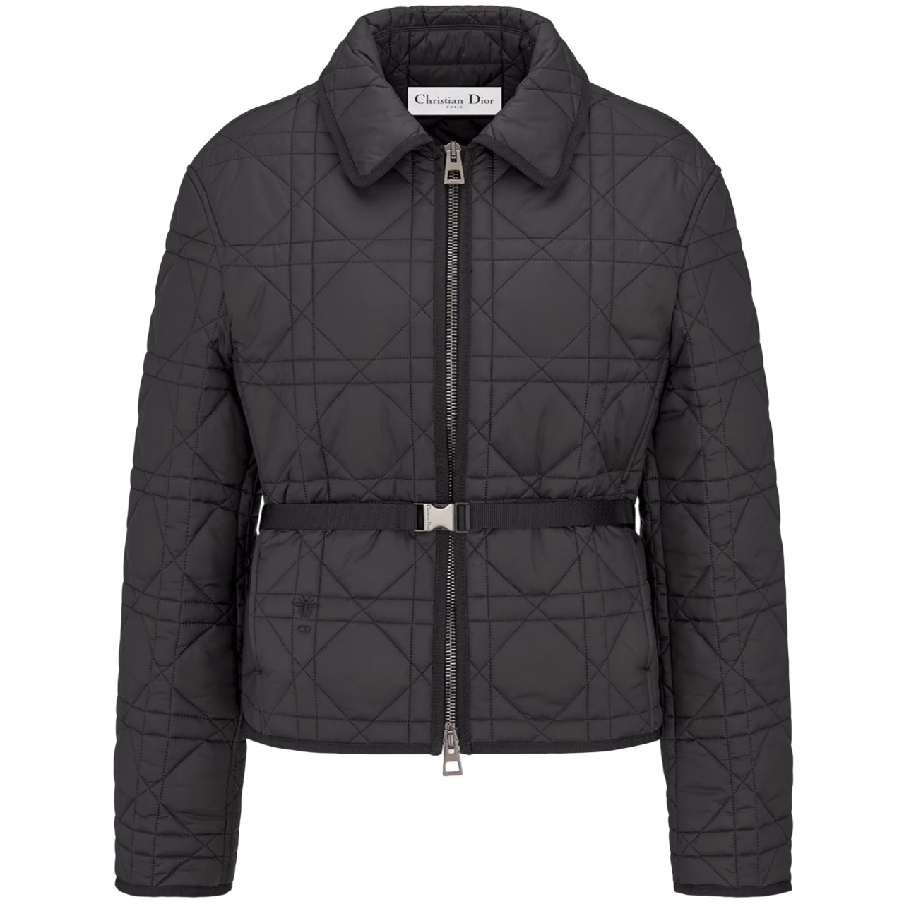 Áo khoác trần chỉ Dior Macrocannage pea coat with belt Quilted functional taffeta in black 1