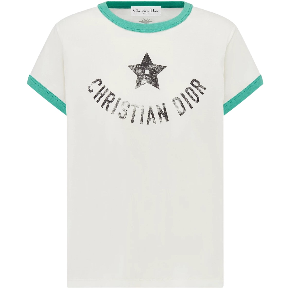 Áo thun trắng phối xanh lá Dior nữ Dioriviera T-Shirt Ecru and Aquamarina Cotton Jersey 3