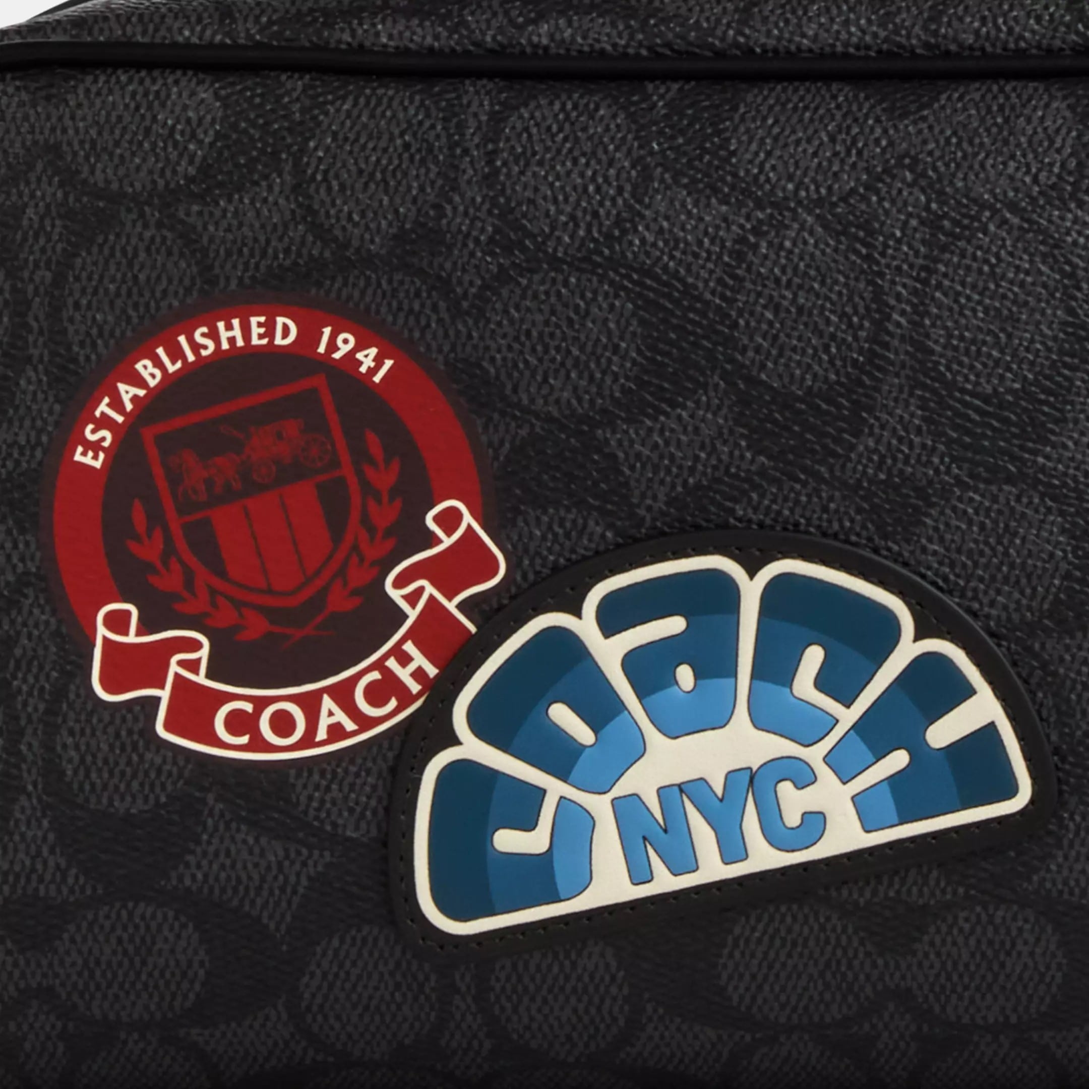 Túi clutch du lịch Coach Large Travel Kit In Signature Canvas With Patches Charcoal Multi CY90 2