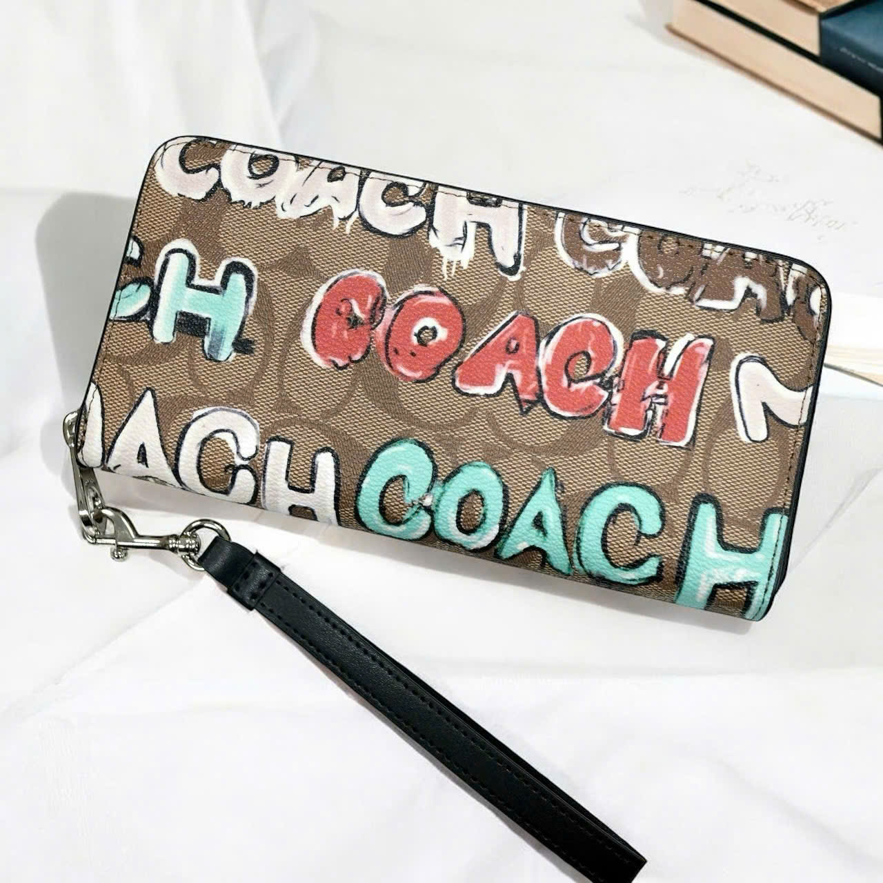Ví nữ dài nâu họa tiết limited Coach X Mint Serf Long Zip Around Wallet In Signature Canvas CM837 1