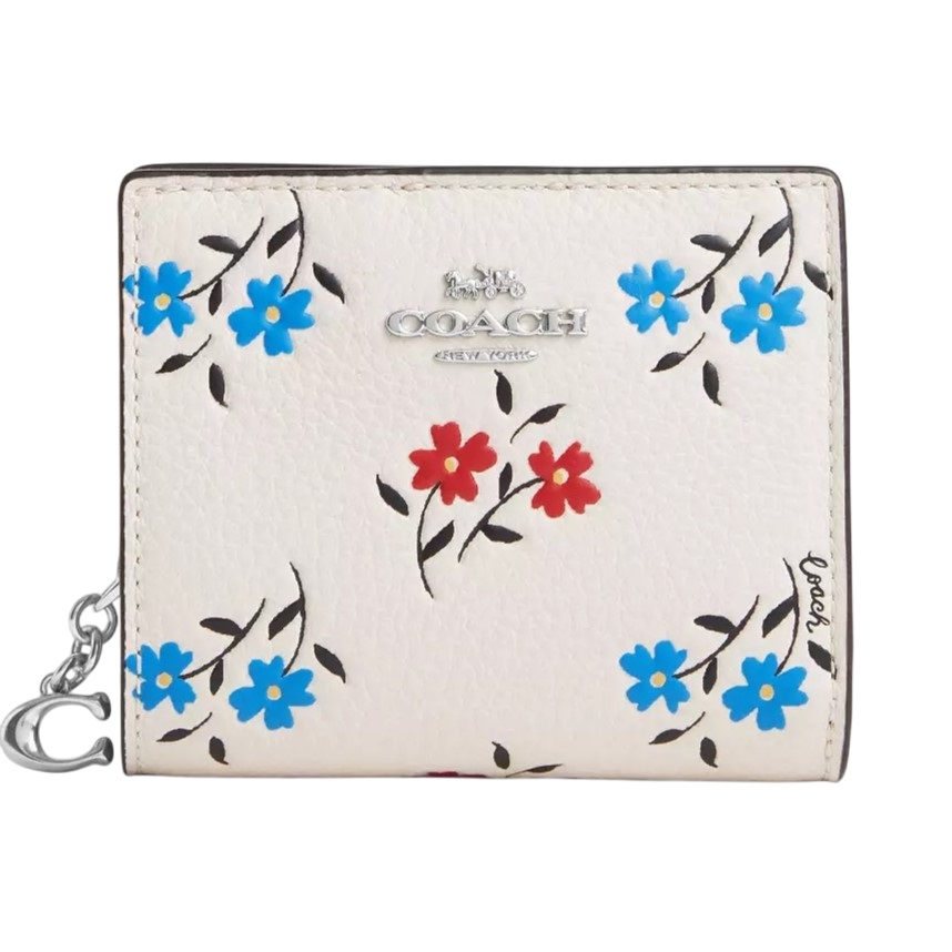 Ví cầm tay Coach nữ ngắn Snap Wallet Floral Print Chalk Multi CT981 4