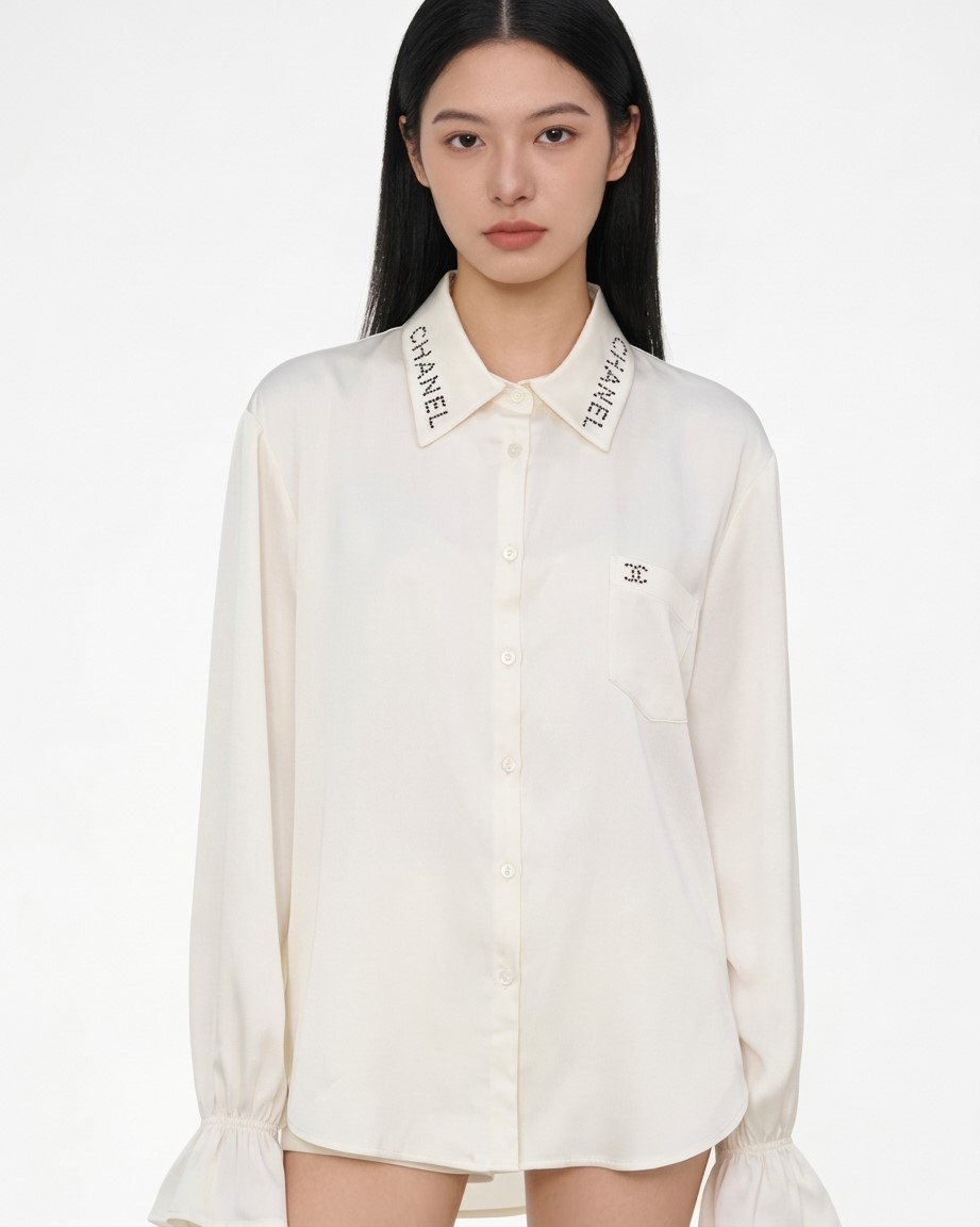 Áo sơ mi nữ lụa trắng ngà Chanel 6