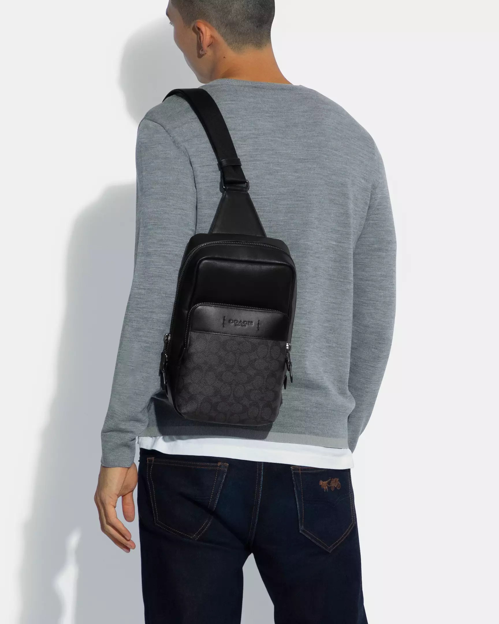 Túi đeo chéo nam Coach Gotham Pack In Signature Canvas Black Copper C5332 4