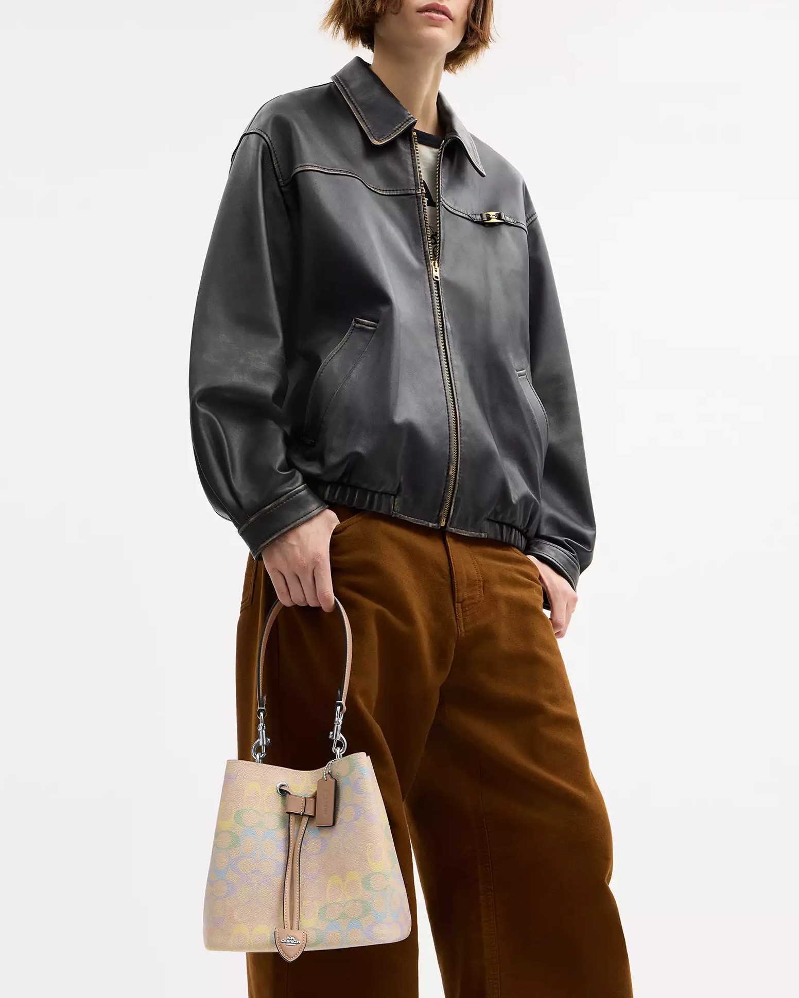 Túi xách Coach Rowan Bucket Bag In Rainbow Signature Canvas Sand Multi CDA92 11