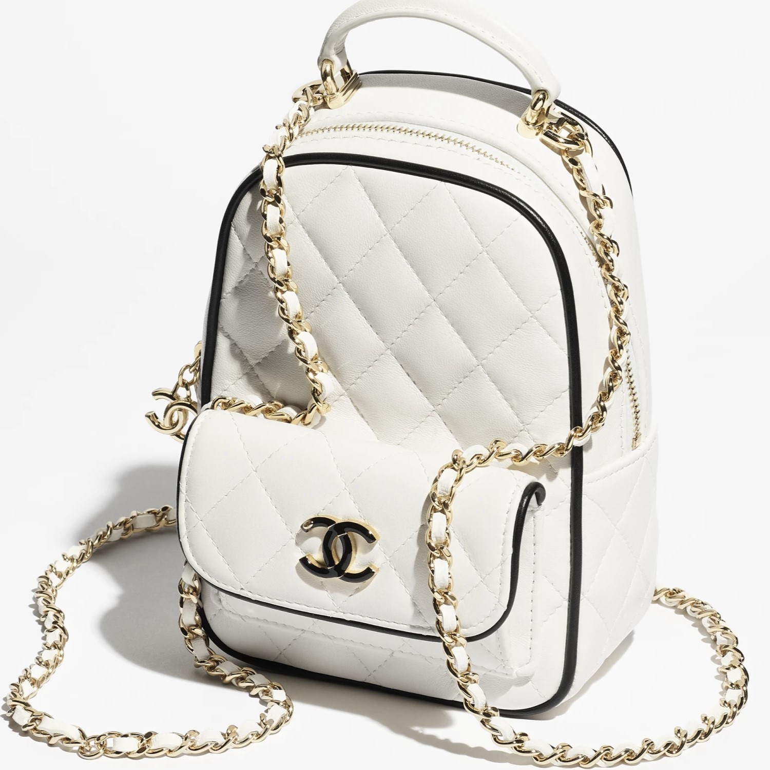 Ba lô Chanel Mini Backpack Lambskin White Black 1