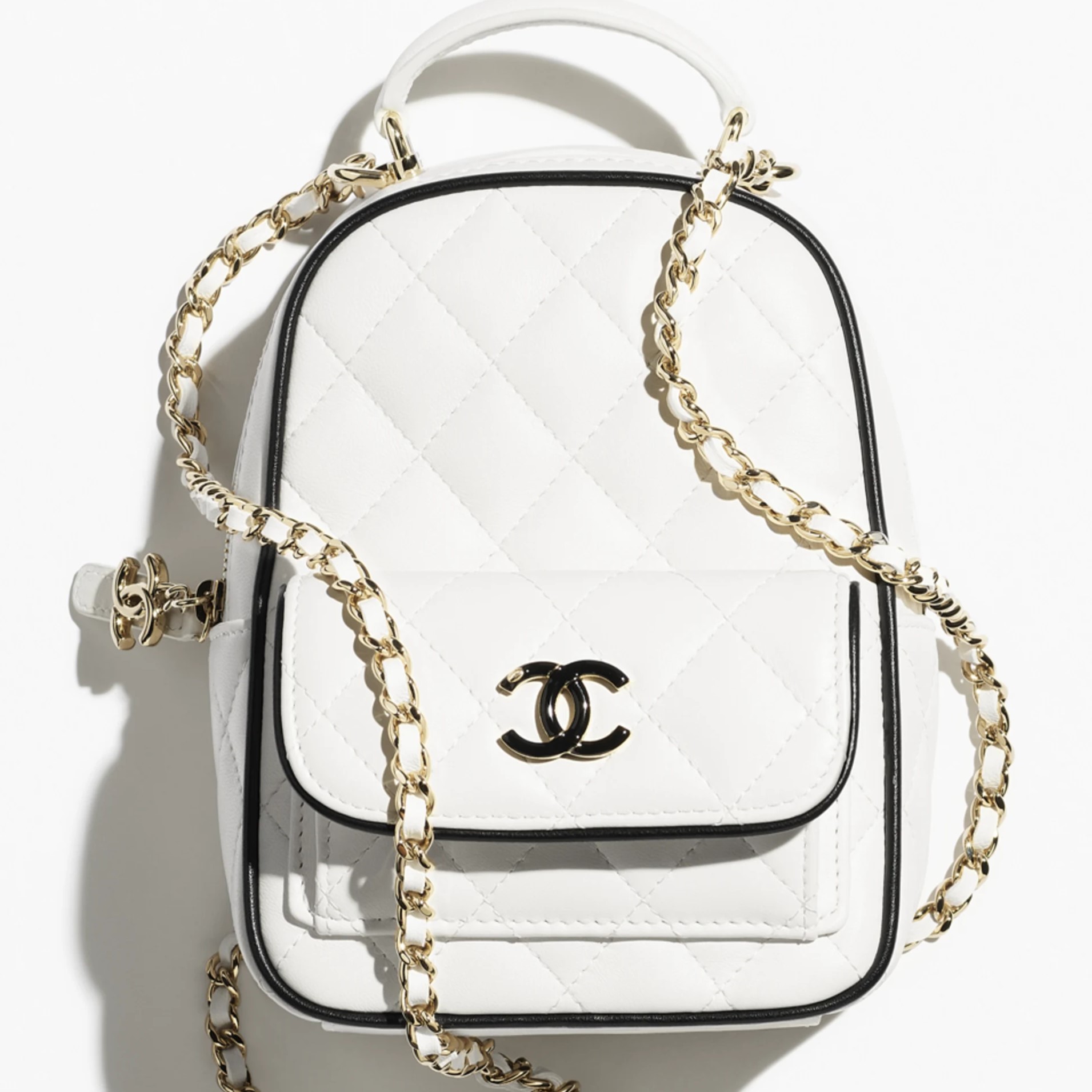 Ba lô Chanel Mini Backpack Lambskin White Black 4