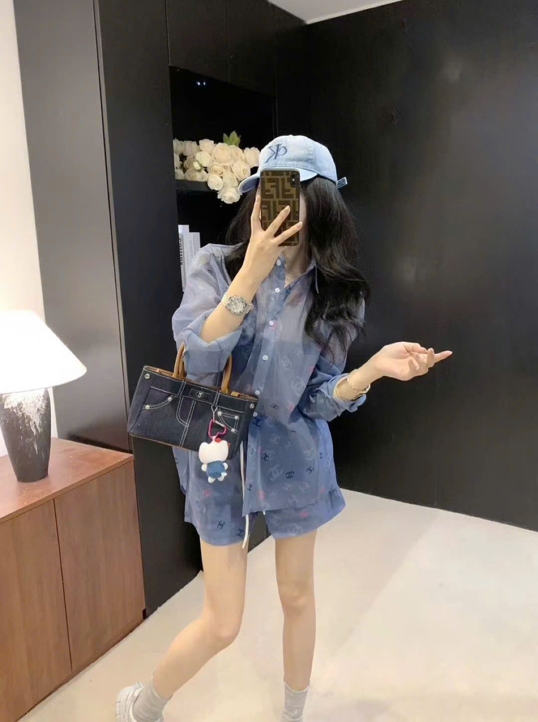 Combo bộ quần ngắn áo sơ mi nữ Chanel 5