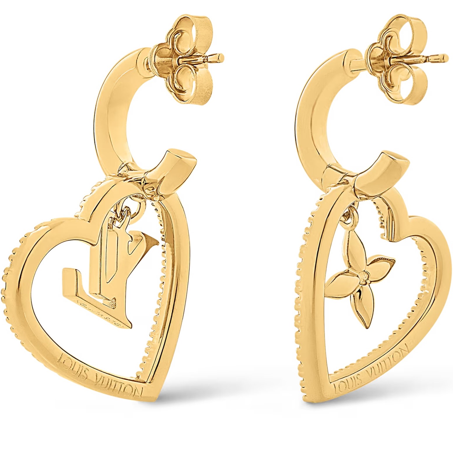 Hoa Tai My LV Heart Gold-toned Metal and Zircons Earrings 2