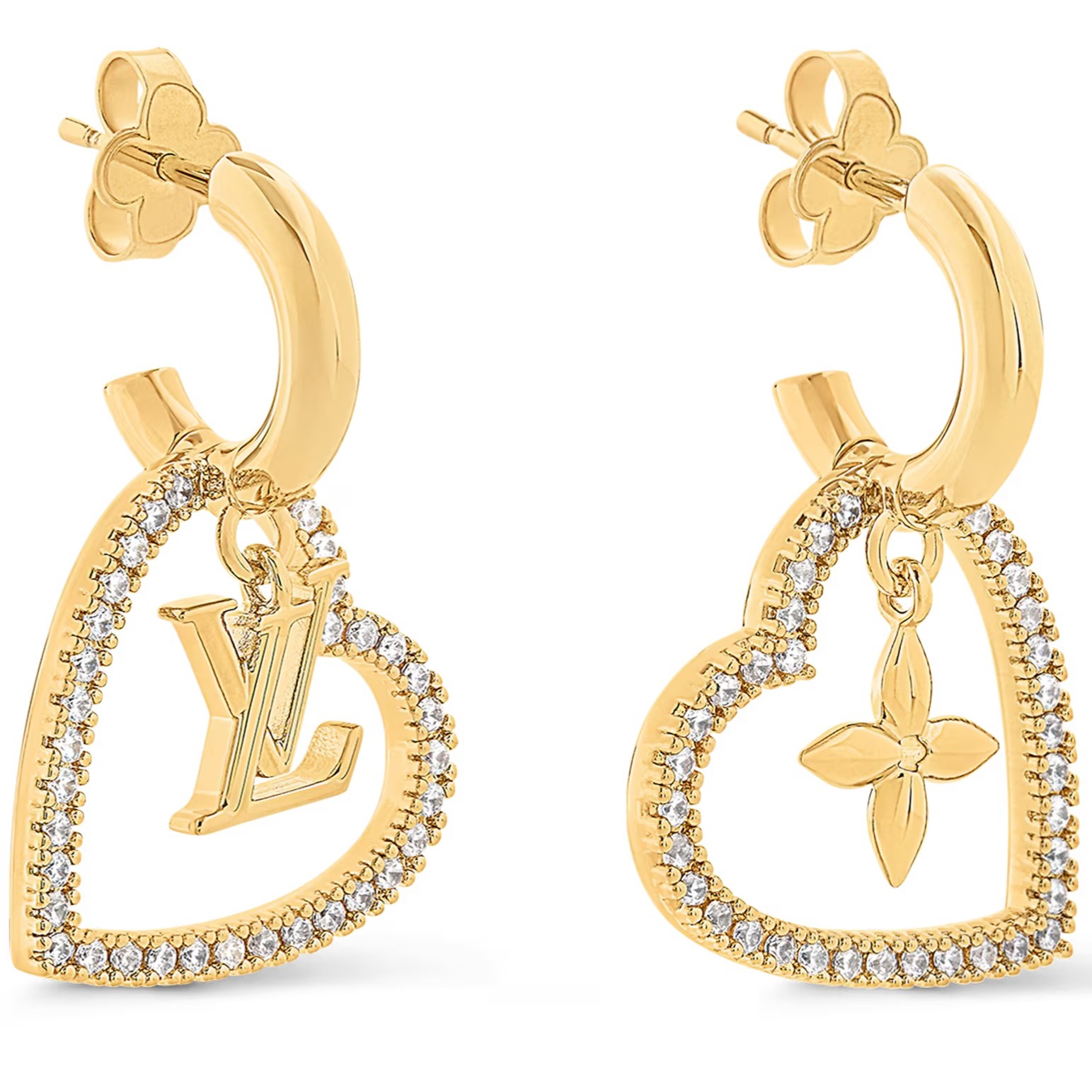 Hoa Tai My LV Heart Gold-toned Metal and Zircons Earrings 5
