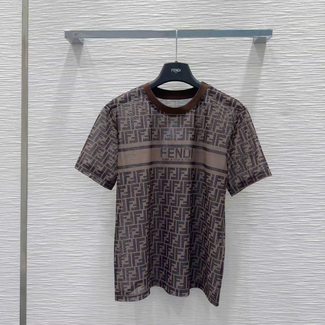 Áo thun nữ màu nâu tay ngắn cổ tròn Fendi 11