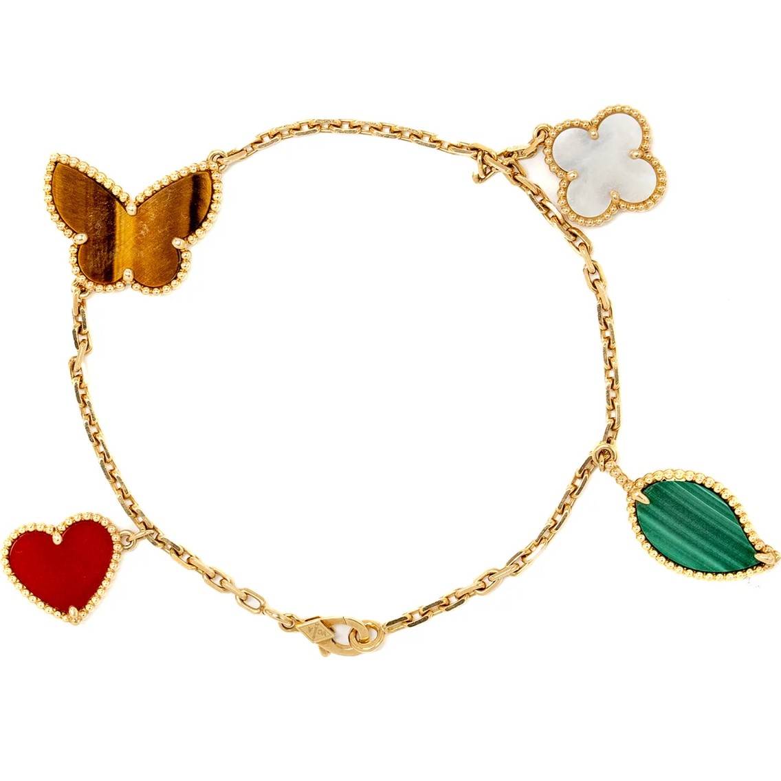 Lắc tay Van Cleef Arpels Lucky Alhambra Bracelet 4 motifs Carnelian Tigers Eye Malachite VCARD79600 7