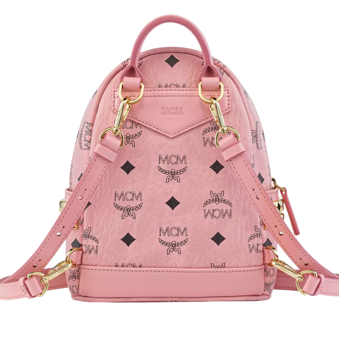 Ba lô nữ MCM Size 18 X-Mini Stark Bebe Boo Soft Pink Side Studs Backpack in Visetos 2