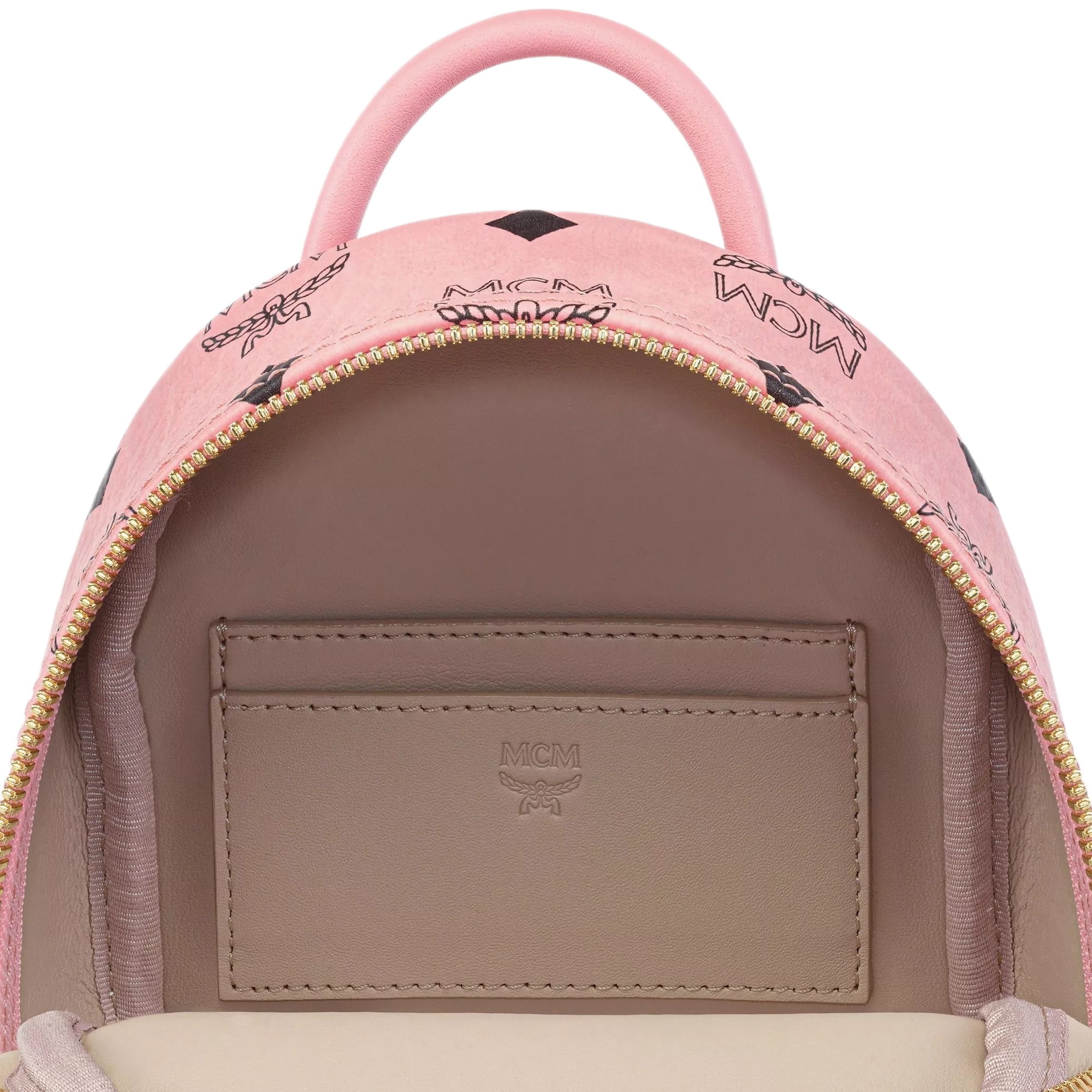 Ba lô nữ MCM Size 18 X-Mini Stark Bebe Boo Soft Pink Side Studs Backpack in Visetos 4