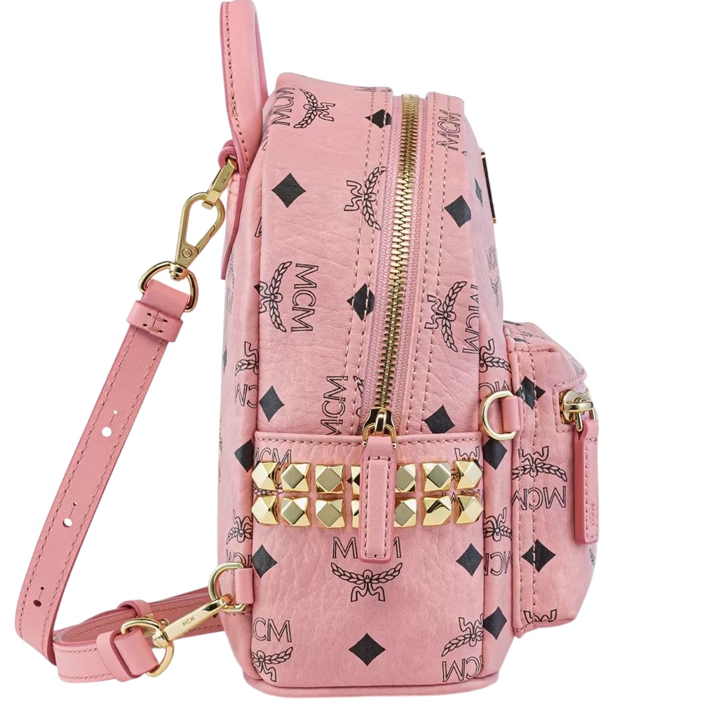 Ba lô nữ MCM Size 18 X-Mini Stark Bebe Boo Soft Pink Side Studs Backpack in Visetos 6