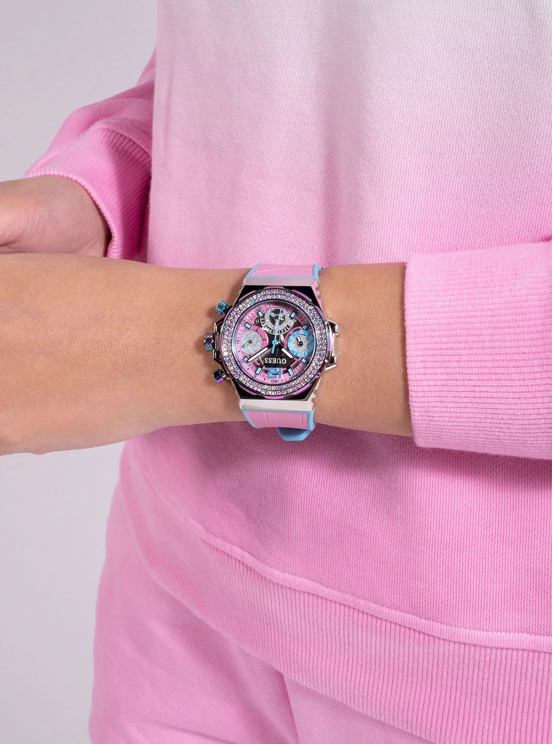 Đồng hồ đeo tay nữ Guess Pink Turquoise Fusion Silicone Watch GW0553L5 2