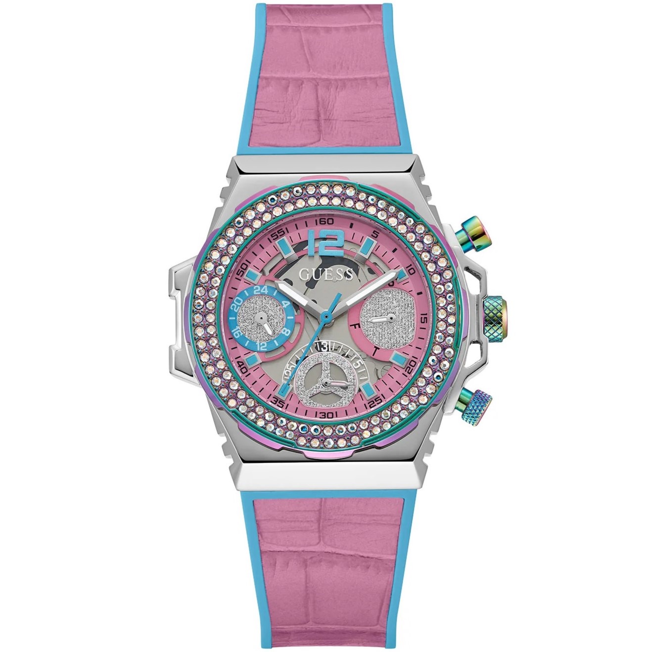 Đồng hồ đeo tay nữ Guess Pink Turquoise Fusion Silicone Watch GW0553L5 3