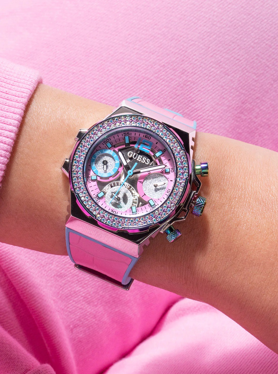 Đồng hồ đeo tay nữ Guess Pink Turquoise Fusion Silicone Watch GW0553L5 5