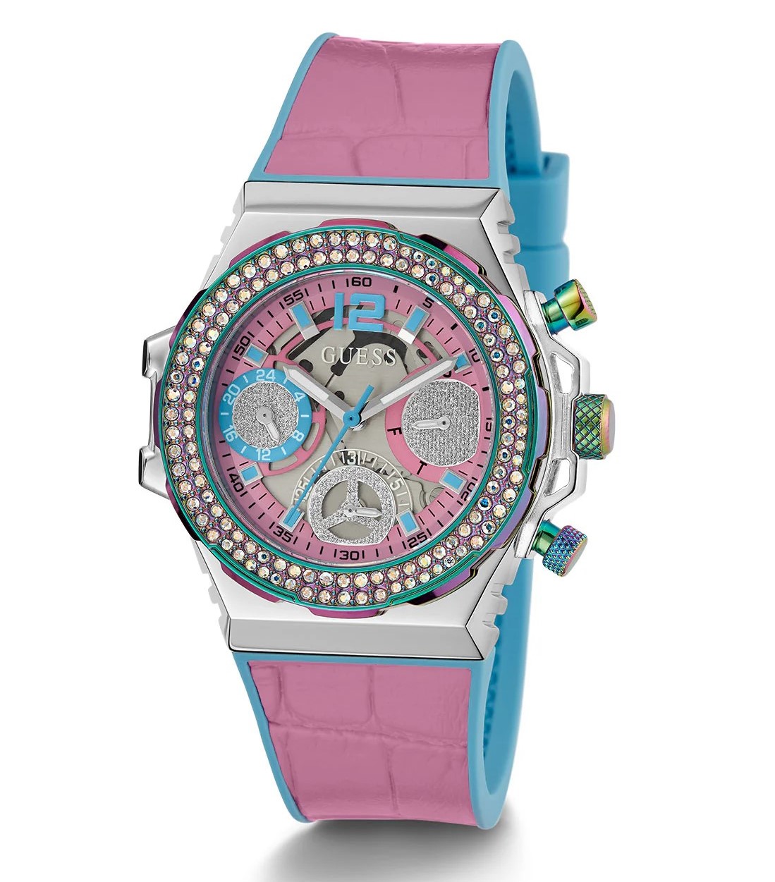 Đồng hồ đeo tay nữ Guess Pink Turquoise Fusion Silicone Watch GW0553L5 7