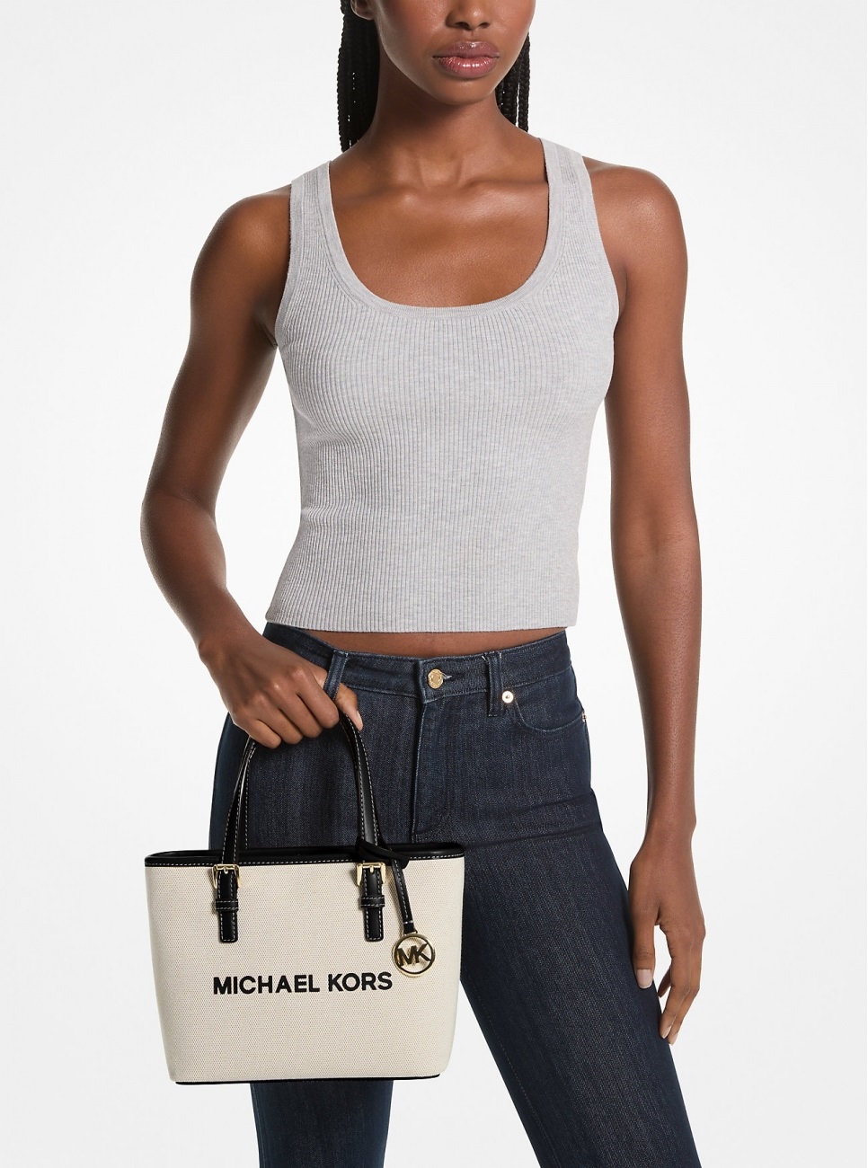 Túi đeo chéo Michael Kors Mini tout-bag Jet Set Travel from the canvas Black 4
