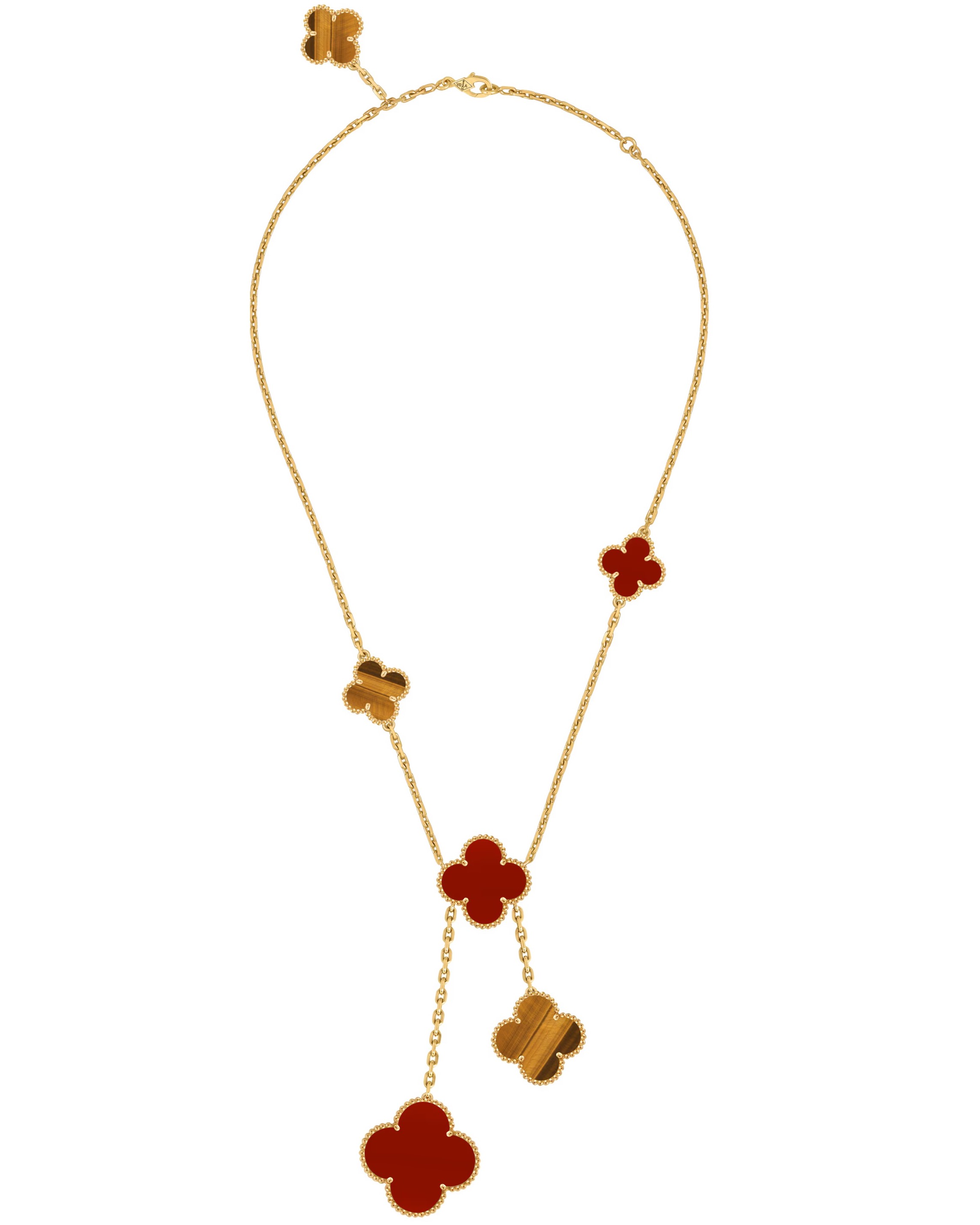 Dây Chuyền nữ cỏ 4 lá Van Cleef Arpels Magic Alhambra Necklace 6 Motifs Yellow Gold Carnelian Tiger Eye VCARN5JP00 4