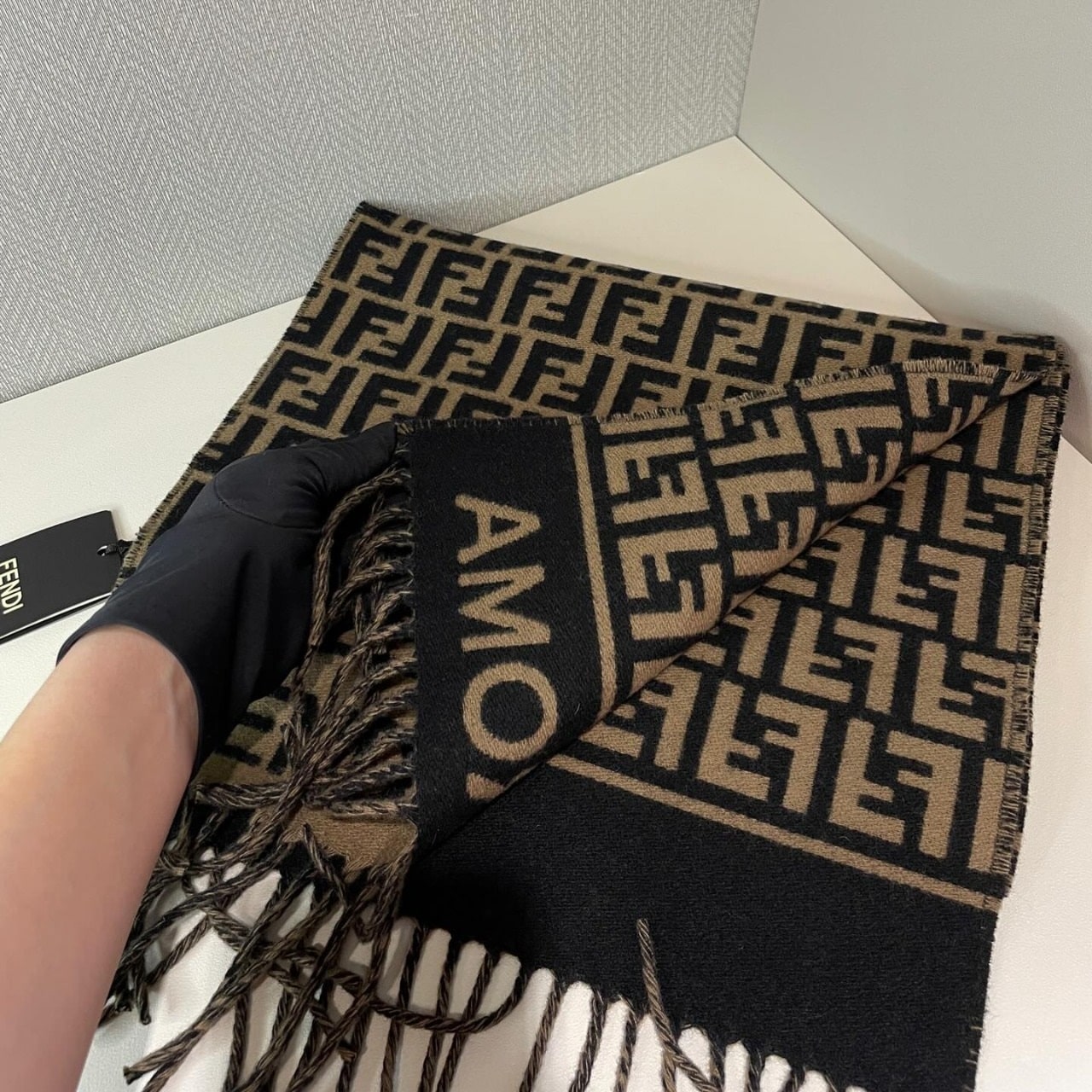 Khăn choàng Fendi FF Scarf Brown Wool and Cashmere Scarf 6