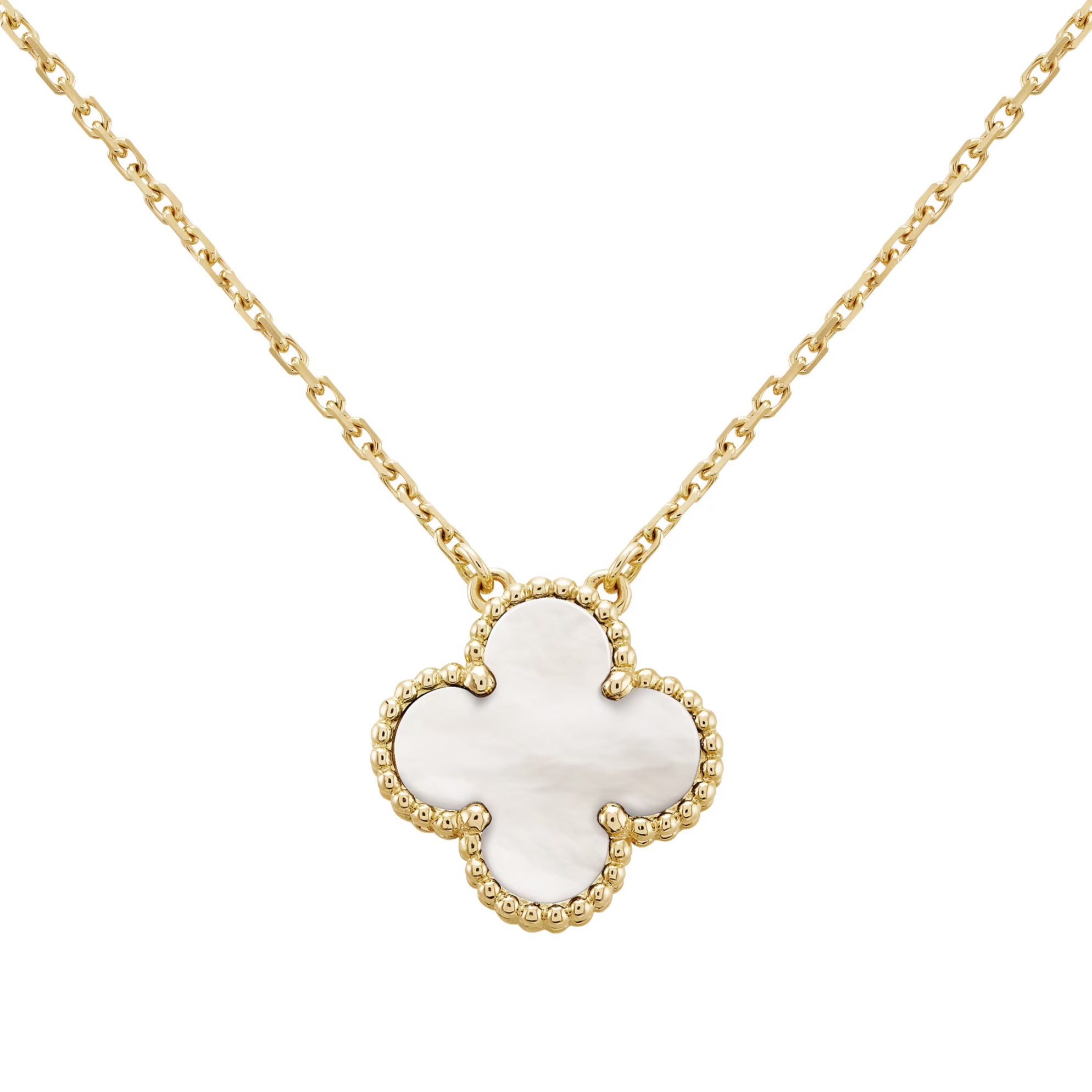 DÂY CHUYỀN NỮ THỜI TRANG CỎ 4 LÁ VAN CLEEF ARPELS VINTAGE ALHAMBRA NECKLACE PENDANT IN STONE WHITE MOTHER-OF-PEARL VCARA45900 1