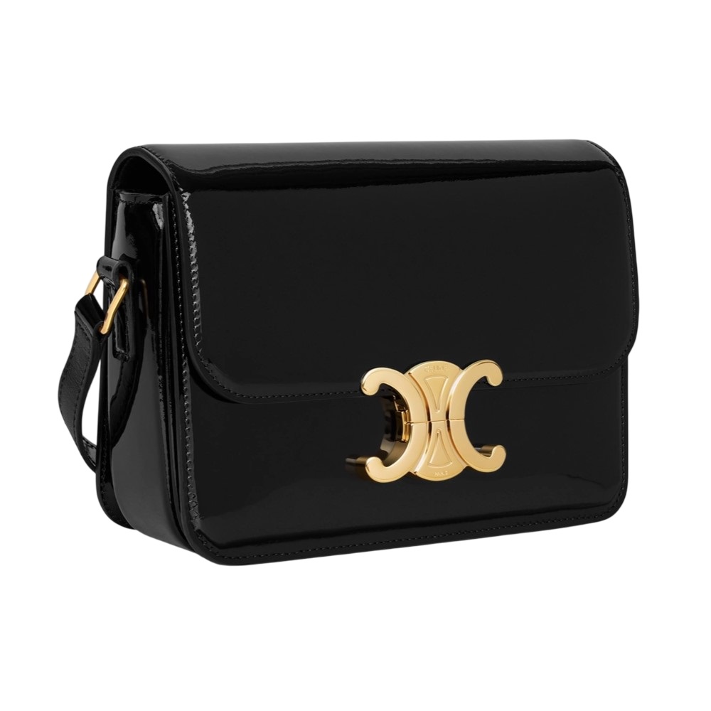 Túi Đeo Celine Teen Triomphe Shoulder Bag In Patent Calfskin Màu Đen 4