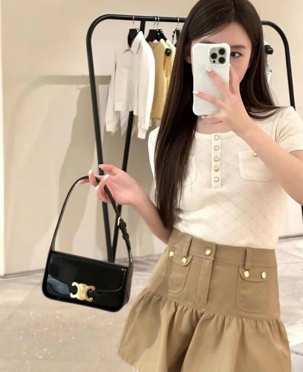 Túi kẹp nách Celine Shoulder Bag Terence In Patent Calfskin Black 8