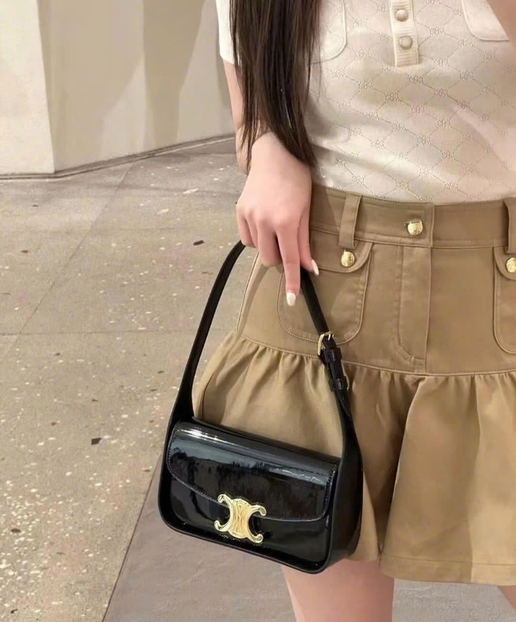 Túi kẹp nách Celine Shoulder Bag Terence In Patent Calfskin Black 9