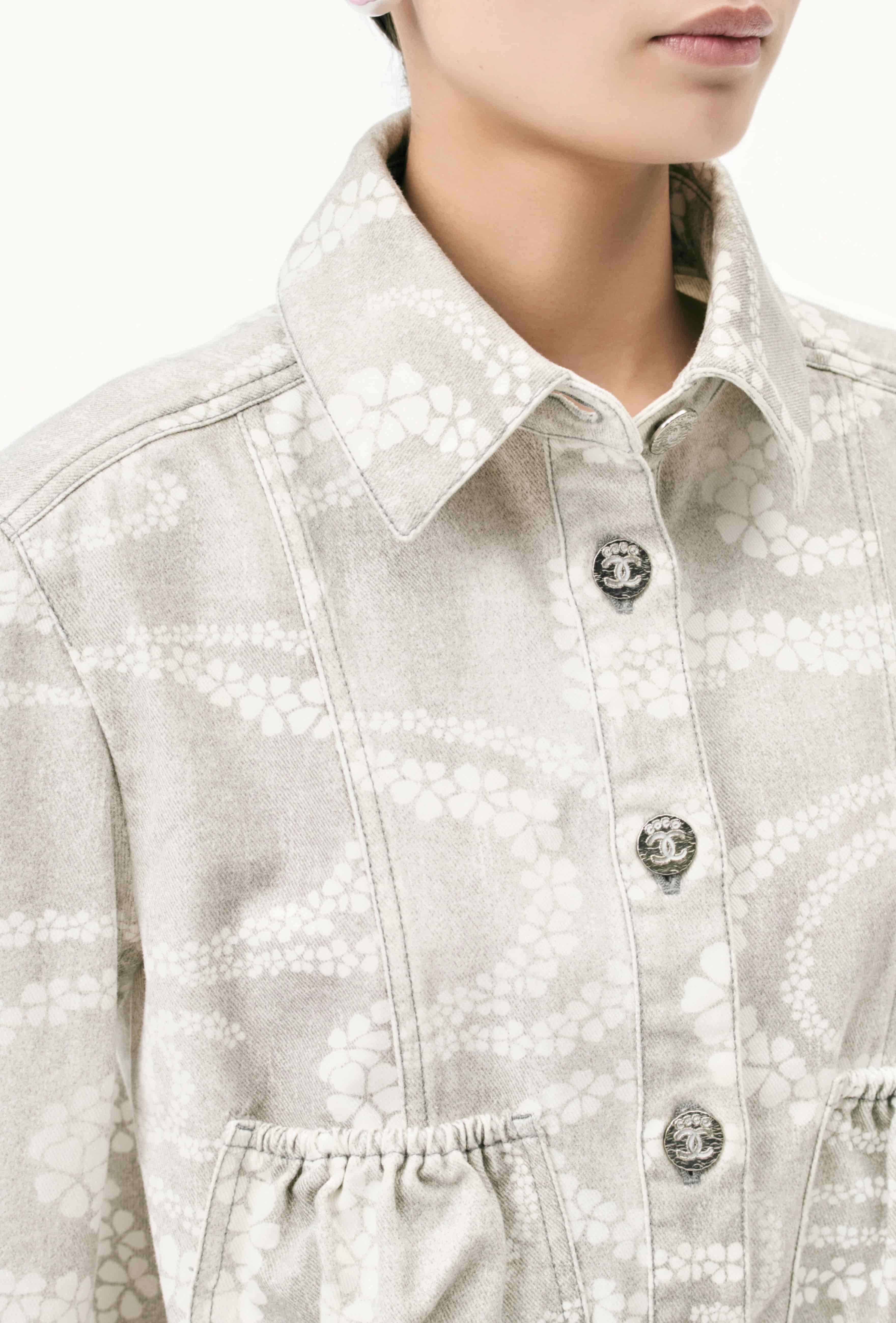 Combo bộ Chanel Printed Denim Grey White 1