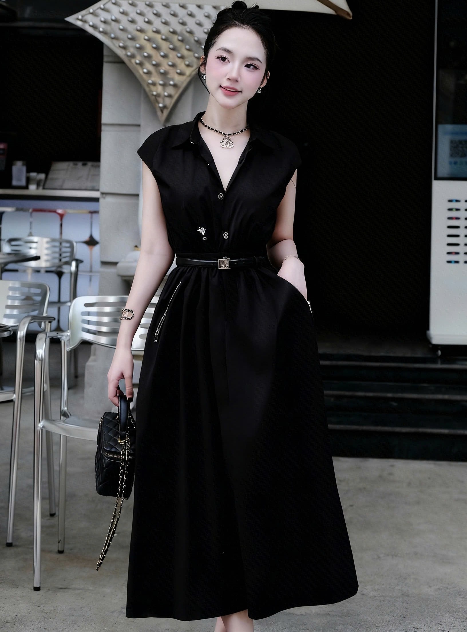Áo đầm dài Dior kèm thắt lưng đen 3