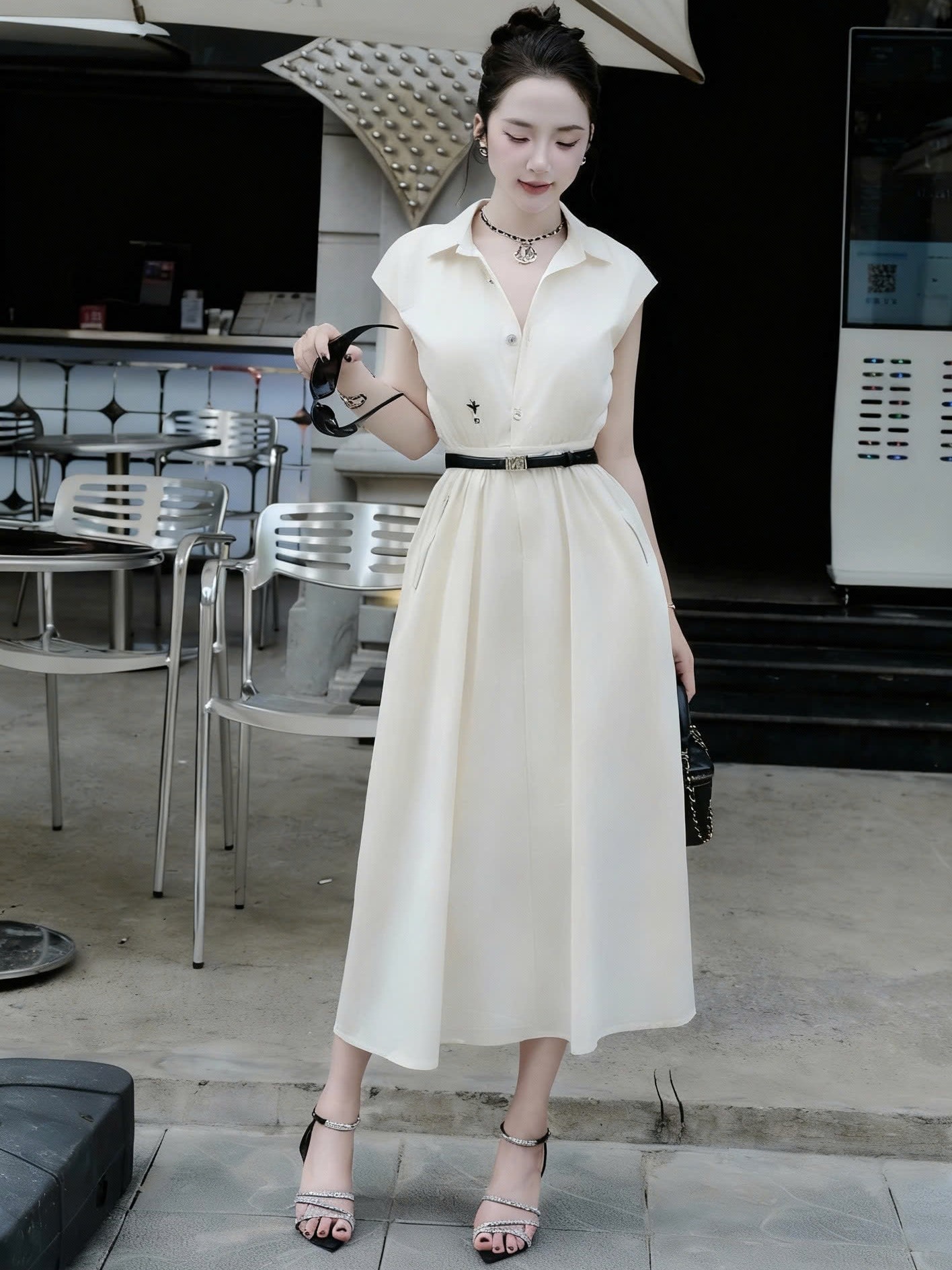Áo đầm dài Dior kèm thắt lưng đen 4