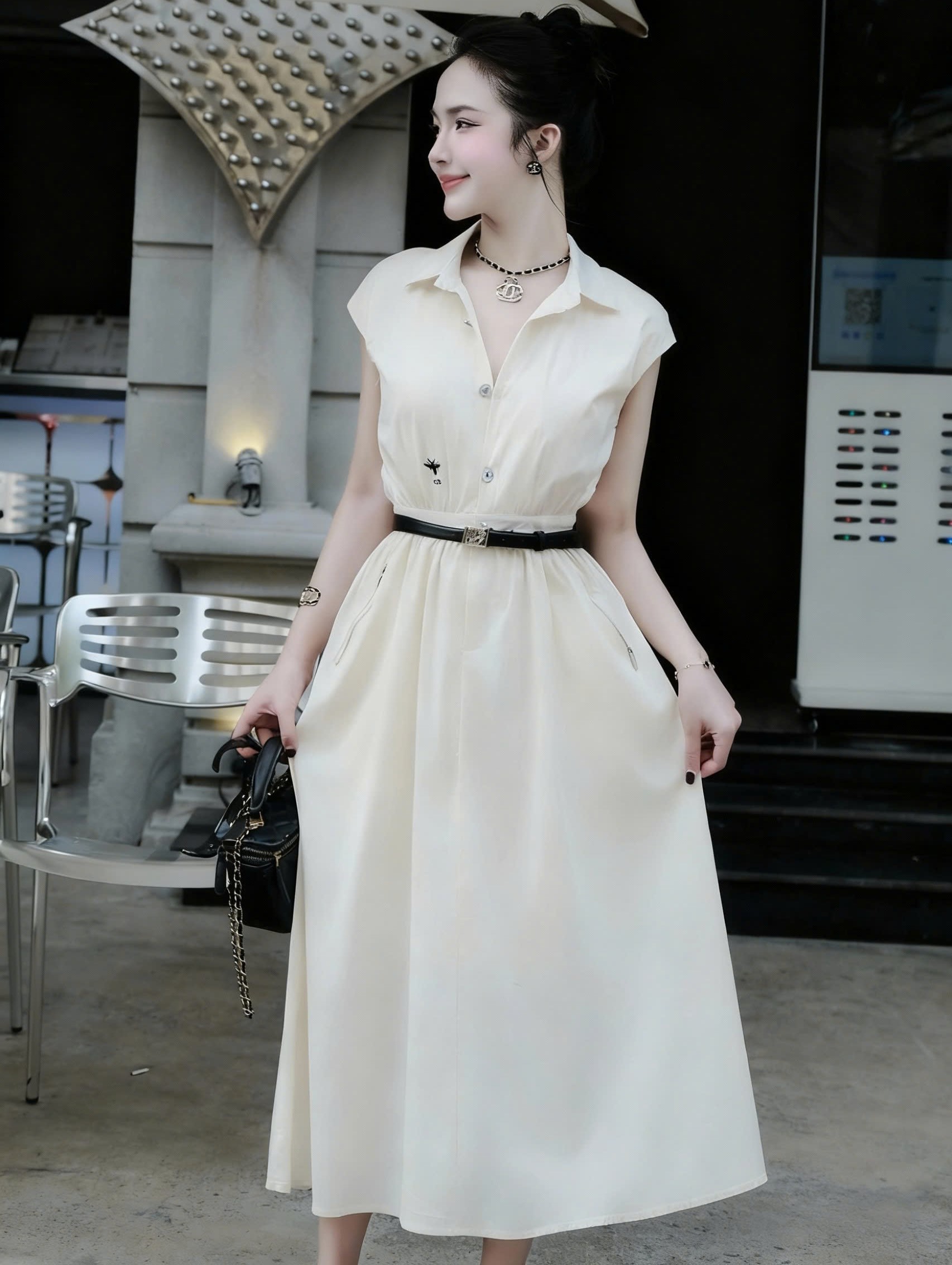 Áo đầm dài Dior kèm thắt lưng đen 6