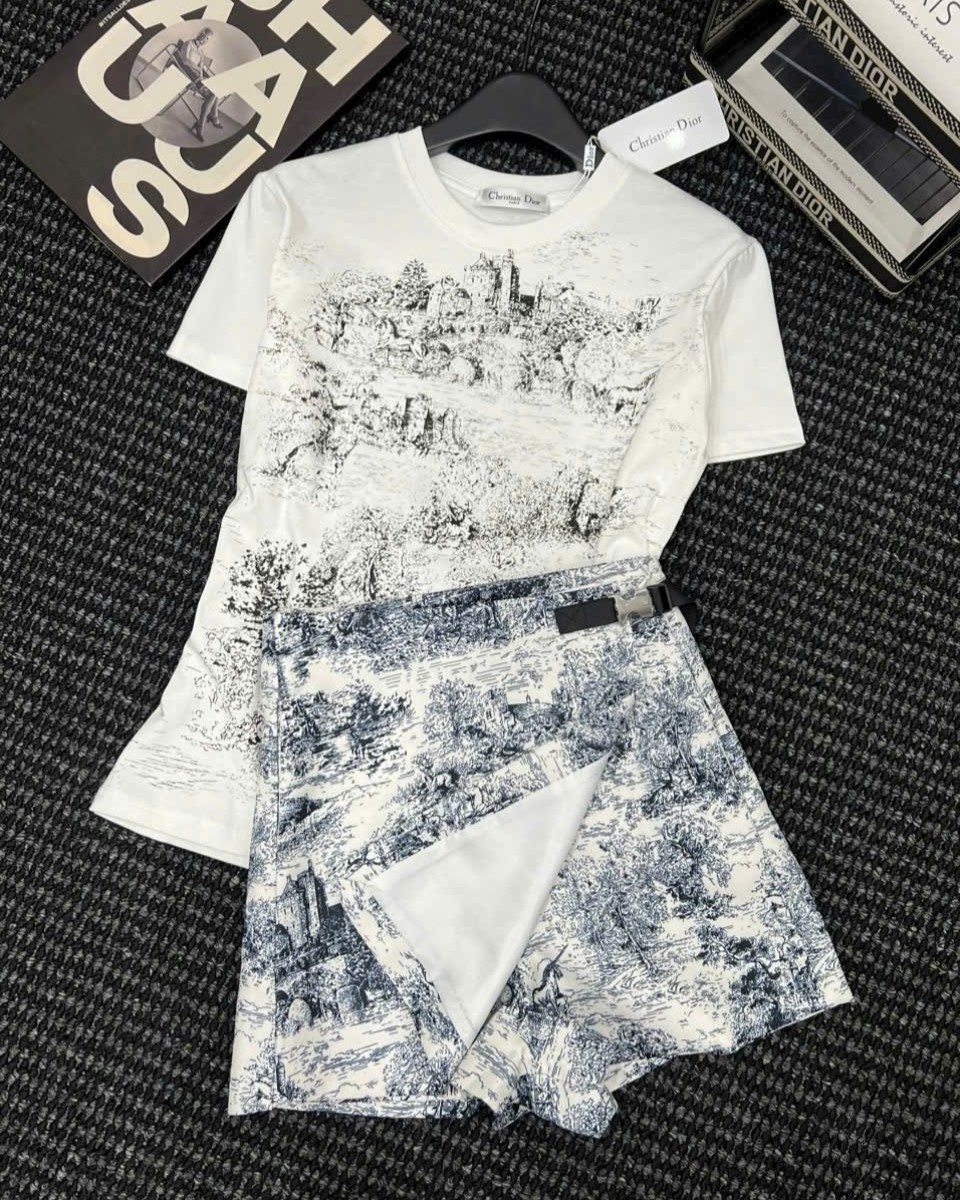 Combo áo thun váy giả quần Dior họa tiết 3