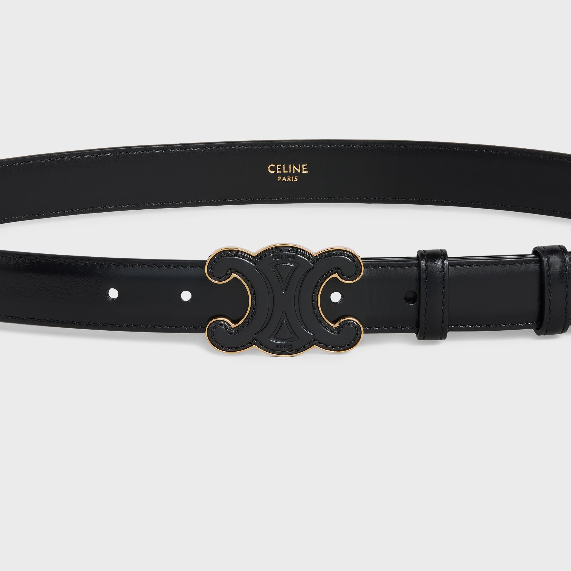 THẮT LƯNG NỮ CELINE MEDIUM CUIR TRIOMPHE BUCKLE WITH COLLAR STUD BELT IN BLACK TAURILLON LEATHER 1