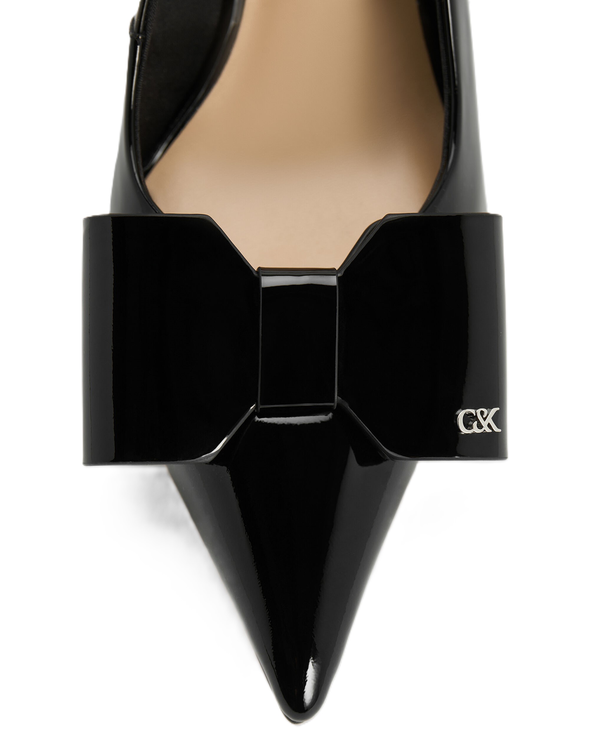 Giày nữ CNK Charles Keith Sandals Lu Patent Leather Bow Blade-Heel Slingback Pumps Black Patent 3