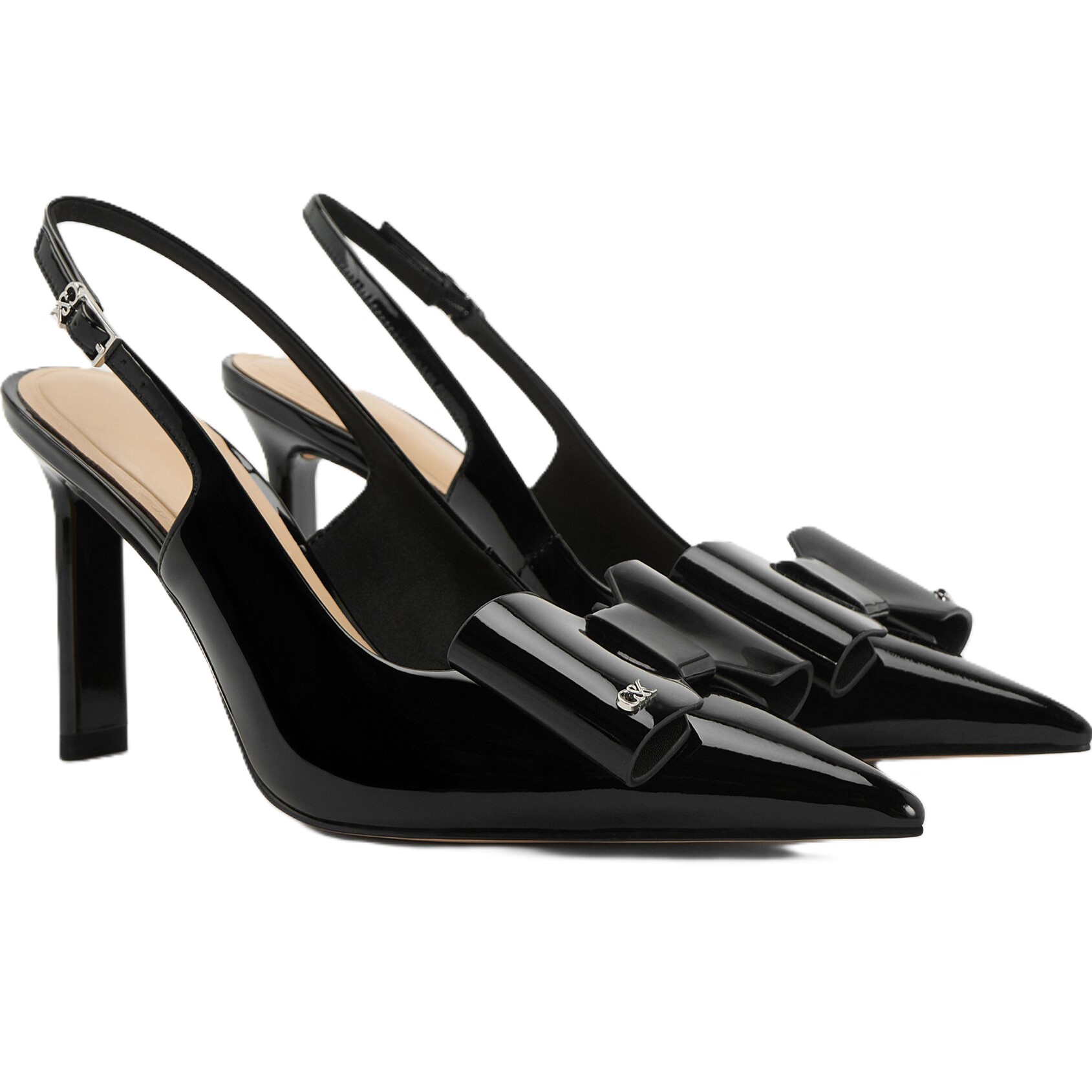 Giày nữ CNK Charles Keith Sandals Lu Patent Leather Bow Blade-Heel Slingback Pumps Black Patent 10