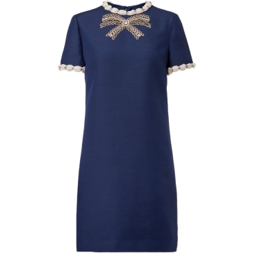 Áo Đầm Valentino Embroidered Crepe Couture Short Dress Indigo