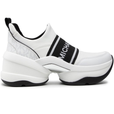 Giày nữ trắng MK Michael Kors Olympia Logo Tape Scuba Slip-On Trainer 43R2OLFS2D