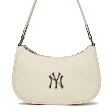 Túi đeo vai nữ MLB Monogram Embo Hobo Bag New York Yankees Cream