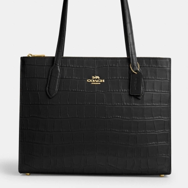 Túi xách Coach nữ Nina Tote Crocodile-Embossed Leather and Smooth Leather Bag In Gold Black CL654