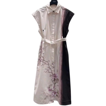 Áo đầm dài hoa tím nhỏ Dior 
