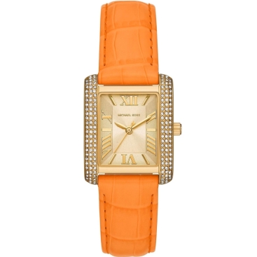 Đồng hồ đeo tay dây da MK nữ Michael Kors Emery Pavé Rose Gold-Tone and Crocodile Embossed Orange Leather Watch MK2983