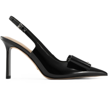 Giày nữ CNK Charles Keith Sandals Lu Patent Leather Bow Blade-Heel Slingback Pumps Black Patent
