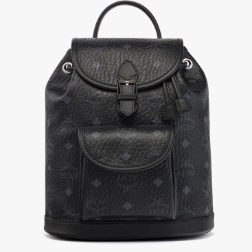 Balo unisex MCM Black Mini Aren Drawstring Backpack in Visetos Monogram Canvas and Spanish Calf Leather