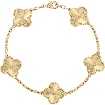 Lắc tay cỏ 4 lá Van Cleef Arpels Vintage Alhambra 5 Motifs Bracelet Guilloché Yellow Gold VCARP3JK00