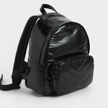 Balo nữ Charles & Keith Quilted Double Zip Backpack | Ba lô CNK da bóng
