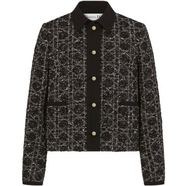 Áo khoác nữ Dior Macrocannage Jacket Black Cotton-Blend Tweed